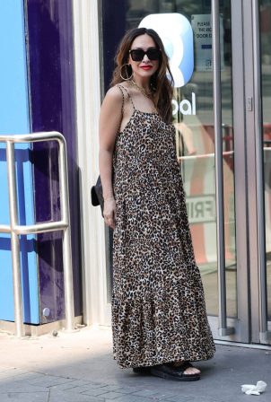 Myleene Klass - Wearing an animal print dress  at Smooth radio in London